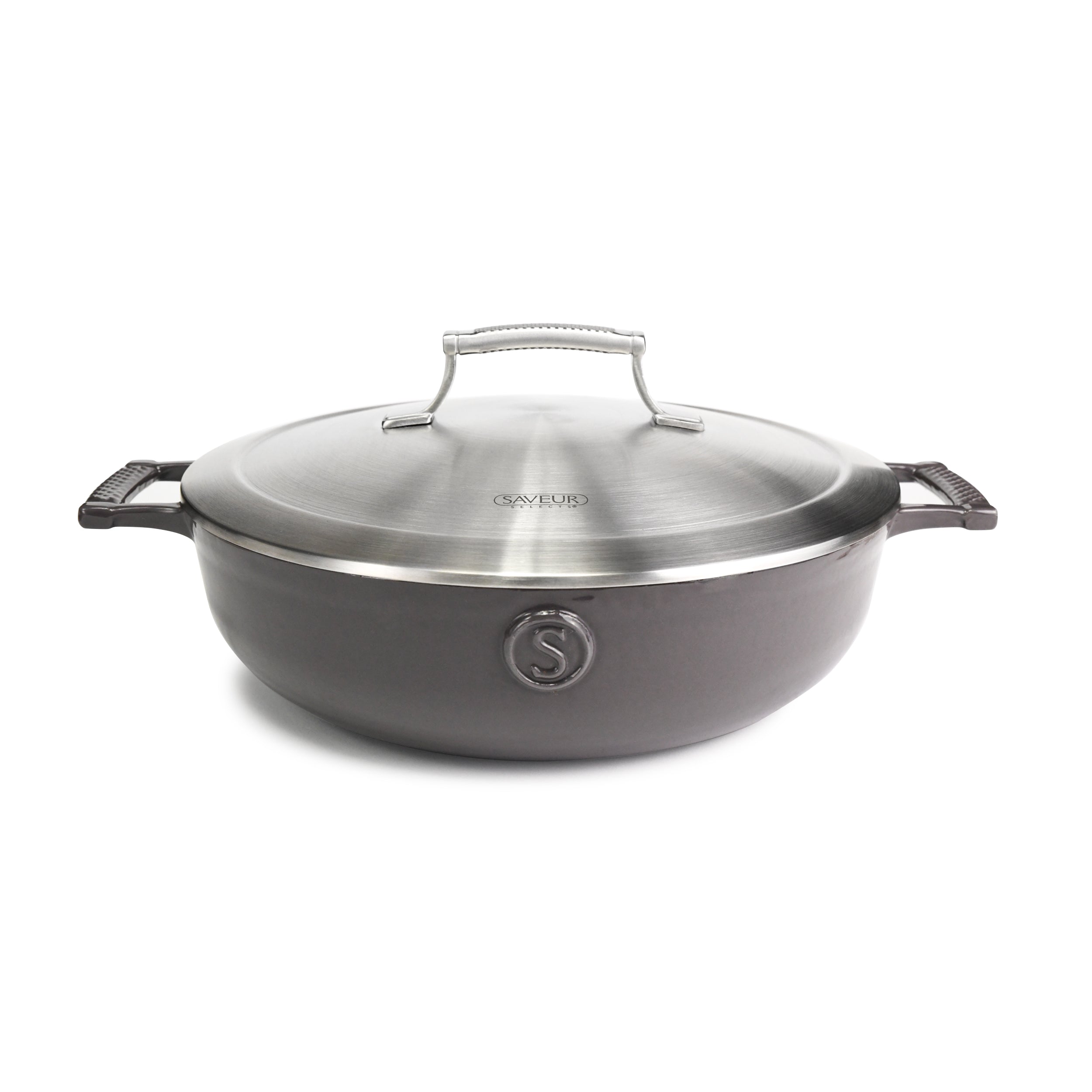 Saveur Selects Voyage Series - Hapjespan - 30cm - Gietijzer - Met Dubbelwandig Lichtgewicht Deksel - Grijs - Geschikt Voor Inductie - PFAS Vrij - Levenslange Garantie