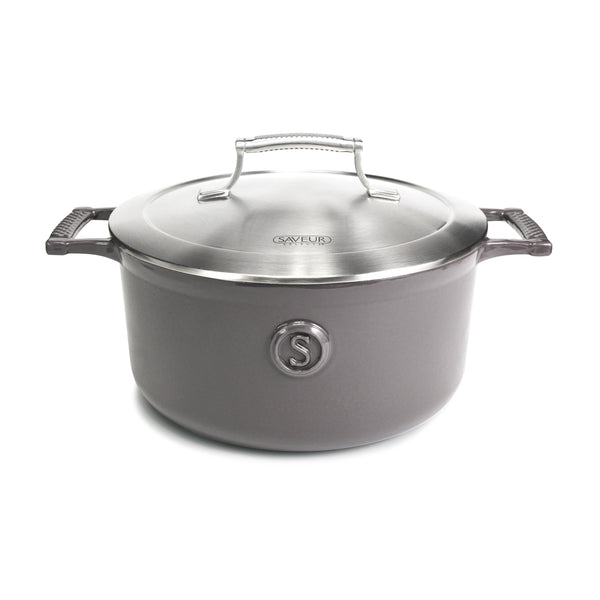 Saveur Selects Voyage Series - Gietijzeren Braadpan - 25cm - Met Dubbelwandig Lichtgewicht Deksel - Grijs - Geschikt Voor Inductie - PFAS Vrij - Levenslange Garantie